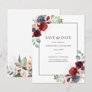 Floral Burgundy Eucalyptus Wedding Save the Date