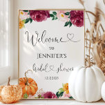 Floral burgundy fall bridal shower welcome sign<br><div class="desc">Floral burgundy fall bridal shower welcome sign. Fall in love bridal shower decoration.
Matching items available.</div>