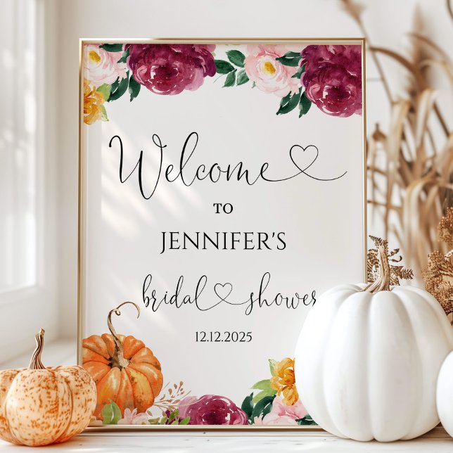 Floral burgundy fall bridal shower welcome sign (Creator Uploaded)