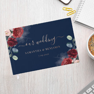 Floral Burgundy Fall Wedding Rose Gold Foil Guest Book