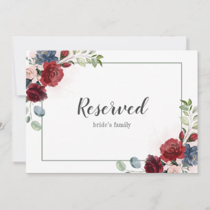 Floral Burgundy Foliage Wedding Reserved Sign