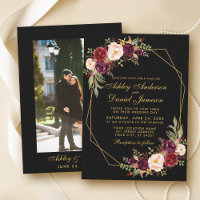 Floral Burgundy Geometric Black Gold Photo Wedding