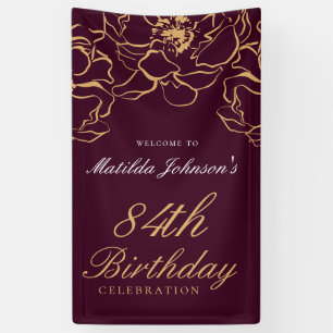 Floral Burgundy Gold Birthday Party Welcome Banner