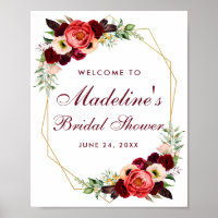 Floral Burgundy Gold Boho Bridal Shower Welcome
