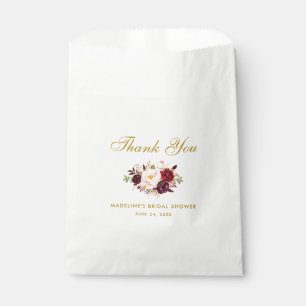 Floral Burgundy Gold Bridal Shower Thanks Favour Bag