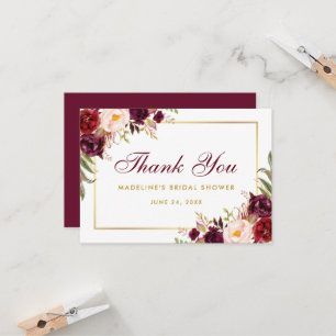 Floral Burgundy Gold Bridal Shower Thanks SB Invitation