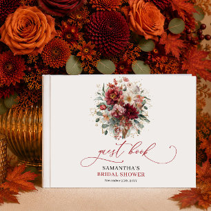 Floral Burgundy Gold Eucalyptus autumn bridal show Guest Book
