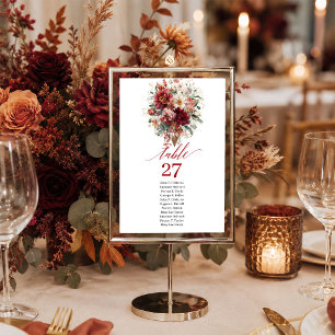 Floral Burgundy Gold Eucalyptus Autumn table numbe Number