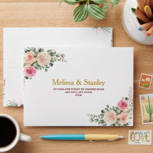 Floral Burgundy Gold Eucalyptus Wedding Envelope