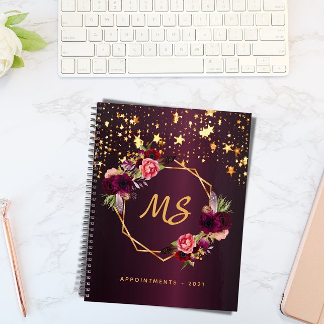 Floral burgundy gold  geometric monogram 2026 planner (Creator Uploaded)