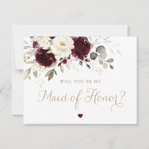 Floral Burgundy Gold Greenery Maid of Honour Card