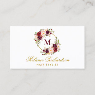 Floral Burgundy Gold Hair Stylist Appointment M Card