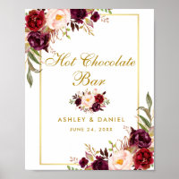 Floral Burgundy Gold Wedding Hot Chocolate Bar