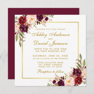Floral Burgundy Gold Wedding Invite Card G