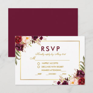 Floral Burgundy Gold Wedding Meal RSVP BG