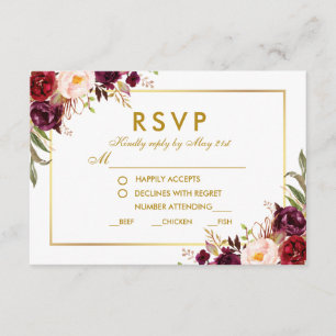 Floral Burgundy Gold Wedding Meal RSVP GB Card