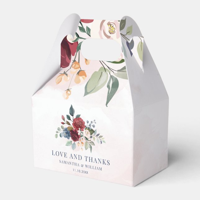 Floral Burgundy Greenery Modern Wedding Favour Box (Front Side)