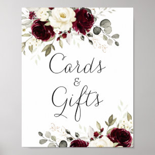 Floral Burgundy Greenery Wedding Cards Gifts Sign