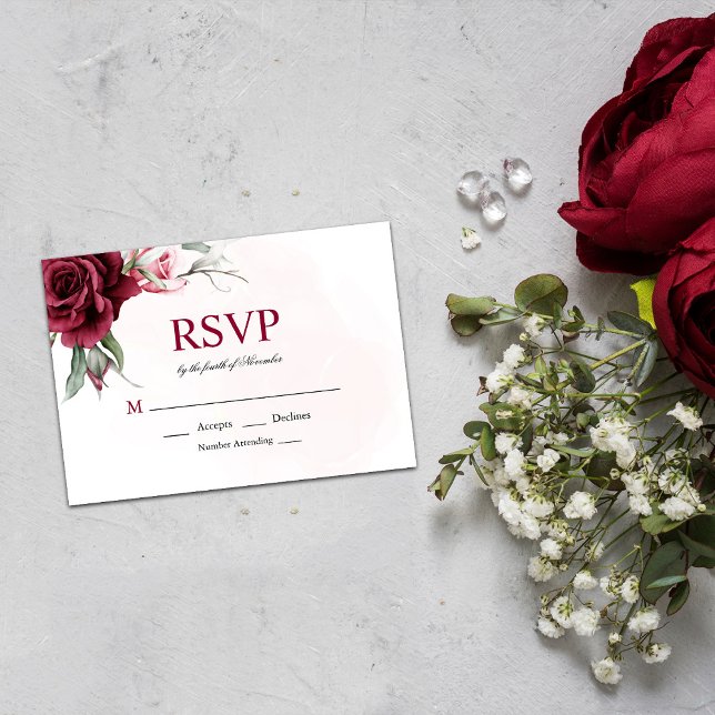 Floral Burgundy Greenery Wedding RSVP Card (Creator Uploaded)