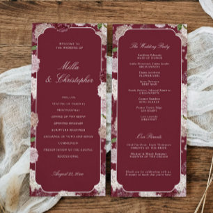 Floral Burgundy Hydrangea Fall Winter Wedding Program