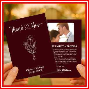 Floral Burgundy & Ivory Rustic Photo Wedding Thank You Card