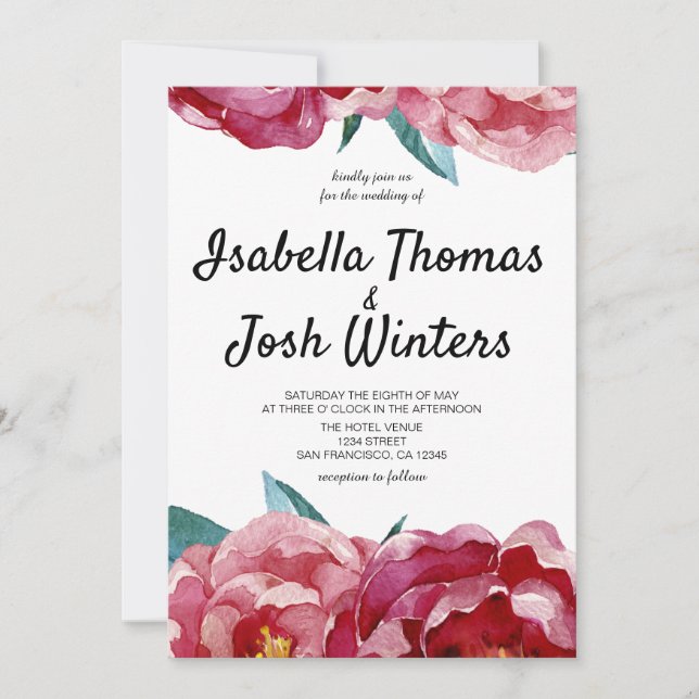 Floral Burgundy Marsala Peony Wedding Invitation (Front)