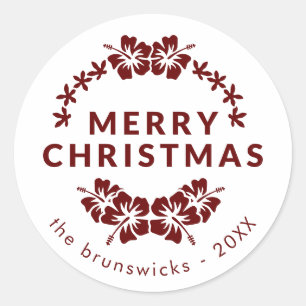 Floral Burgundy Merry Christmas Family Classic Round Sticker
