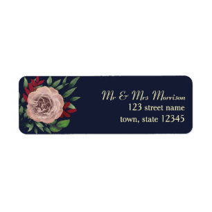 Floral Burgundy Navy Blue Return Address Label
