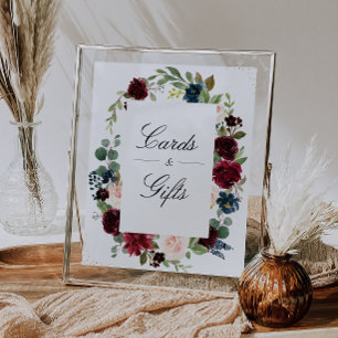 Floral burgundy & navy Cards & Gifts sign