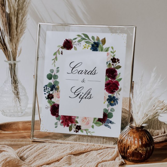 Floral burgundy & navy Cards & Gifts sign (Creator Uploaded)
