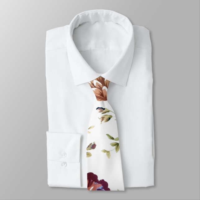 Floral-Burgundy Necktie |Trendy Floral Wedding Tie (Tied)