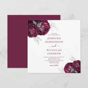 Floral Burgundy Peonies Elegant Wedding Invitation