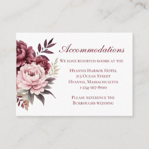 Floral Burgundy Peony Wedding Accommodations Enclosure Card