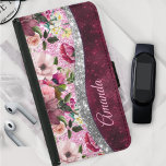floral Burgundy pink silver faux glitter monogram  Samsung Galaxy S5 Wallet Case<br><div class="desc">Pretty chic and elegant girly floral design in purple burgundy and faux silver pink glitter to create a special unique stylish case to protect your device. Beautiful, modern and cool cover for the trend-savvy and art-loving hip trendsetter. This stylish sophisticated design would be great for girls who enjoy wearing classy...</div>