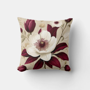 Floral Burgundy Plant Botanical Cushion