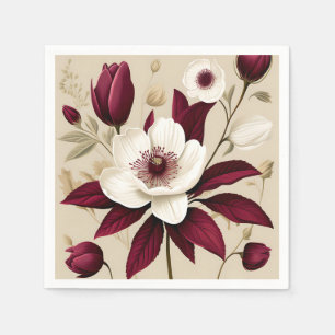Floral Burgundy Plant Botanical Napkin