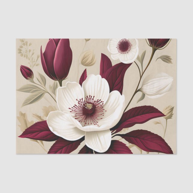 Floral Burgundy Plant Botanical Tissue Paper (Front)