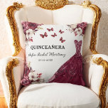 Floral Burgundy Princess Quinceanera Birthday Cushion<br><div class="desc">The Floral Burgundy Princess Quinceañera Birthday Throw Pillow adds a touch of elegance to your celebration. Featuring a rich burgundy background with delicate floral accents, this pillow perfectly complements a princess-themed quinceañera. Personalised with your name or event details, it's a beautiful keepsake that enhances any seating area or decor. Made...</div>