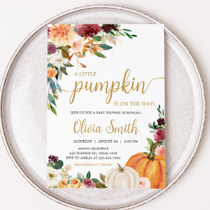 Floral Burgundy Pumpkin Baby Shower Invitation