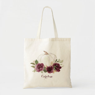 Floral Burgundy Pumpkin Fall Bridesmaids Tote Bag