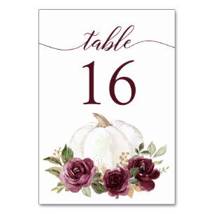 Floral Burgundy Pumpkin Fall Rustic Table Number
