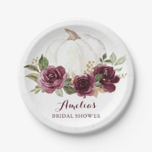 Floral Burgundy Pumpkin Marsala Bridal Shower Fall Paper Plate