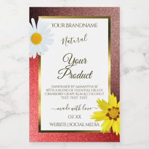 Floral Burgundy Red Glitter White Product Labels