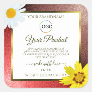 Floral Burgundy Red White Product Labels with Logo