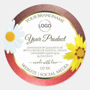 Floral Burgundy Red White Product Labels with Logo
