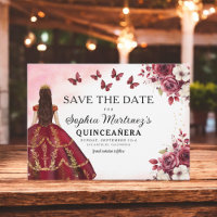 Floral Burgundy Save the Date Birthday Quinceanera