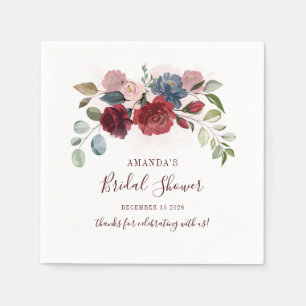 Floral Burgundy Script Bridal Shower Paper Napkin