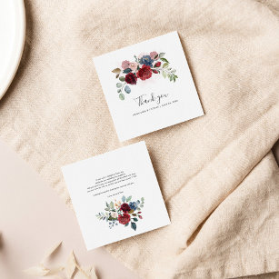 Floral Burgundy Script Wedding Thank You Card
