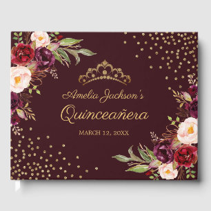 Floral Burgundy Sparkle Quinceanera Guest Book