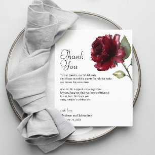 Floral Burgundy Thank You Wedding Reception Card